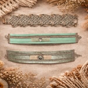 Vintage Boho Bracelet Bundle (3 Pieces) – Silver Tone & Leather Look